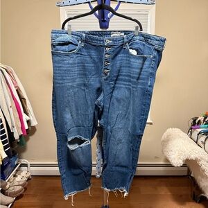 Torrid Size 26 Short-Women’s Blue Distressed Button Fly High Rise Straight Jeans